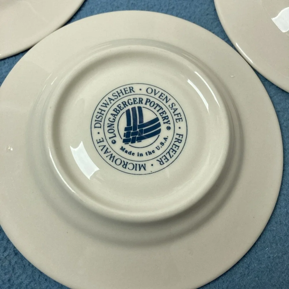 Longaberger Pottery Woven Traditions Blue Coffee/Tea Cup & Saucer - Set of 4